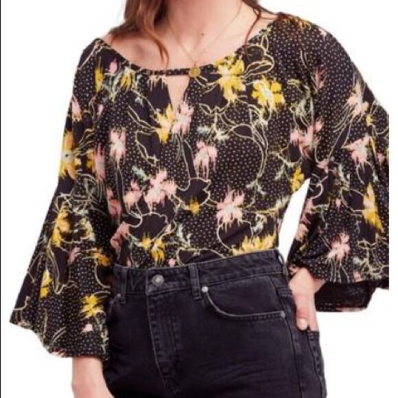 Free people medium crossed front cropped floral top - Picture 1 of 8